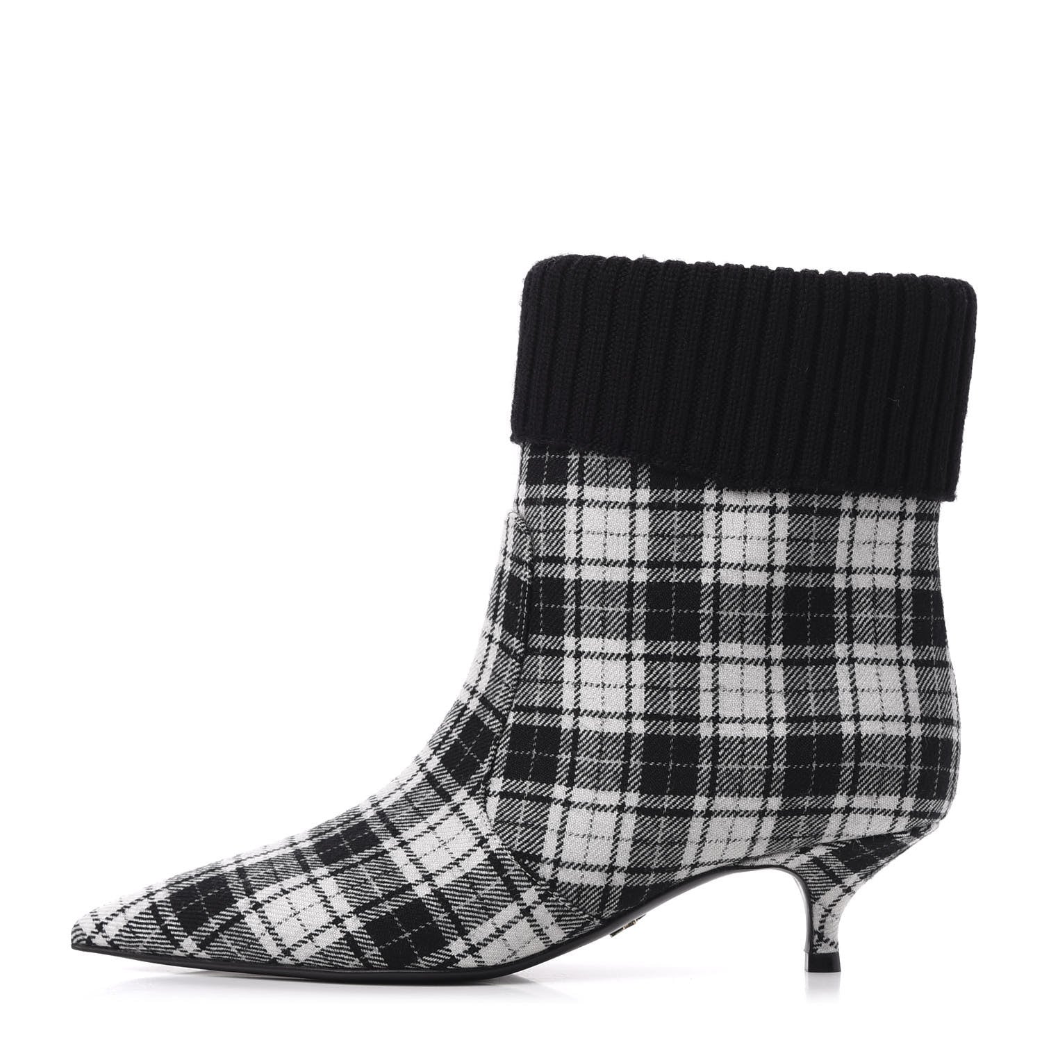 Christian Dior Tartan Fabric Beat Ankle Boots 37.5 White Black 1 of 11