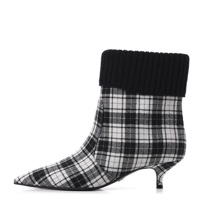 Christian Dior Tartan Fabric Beat Ankle Boots 37.5 White Black 1 of 11
