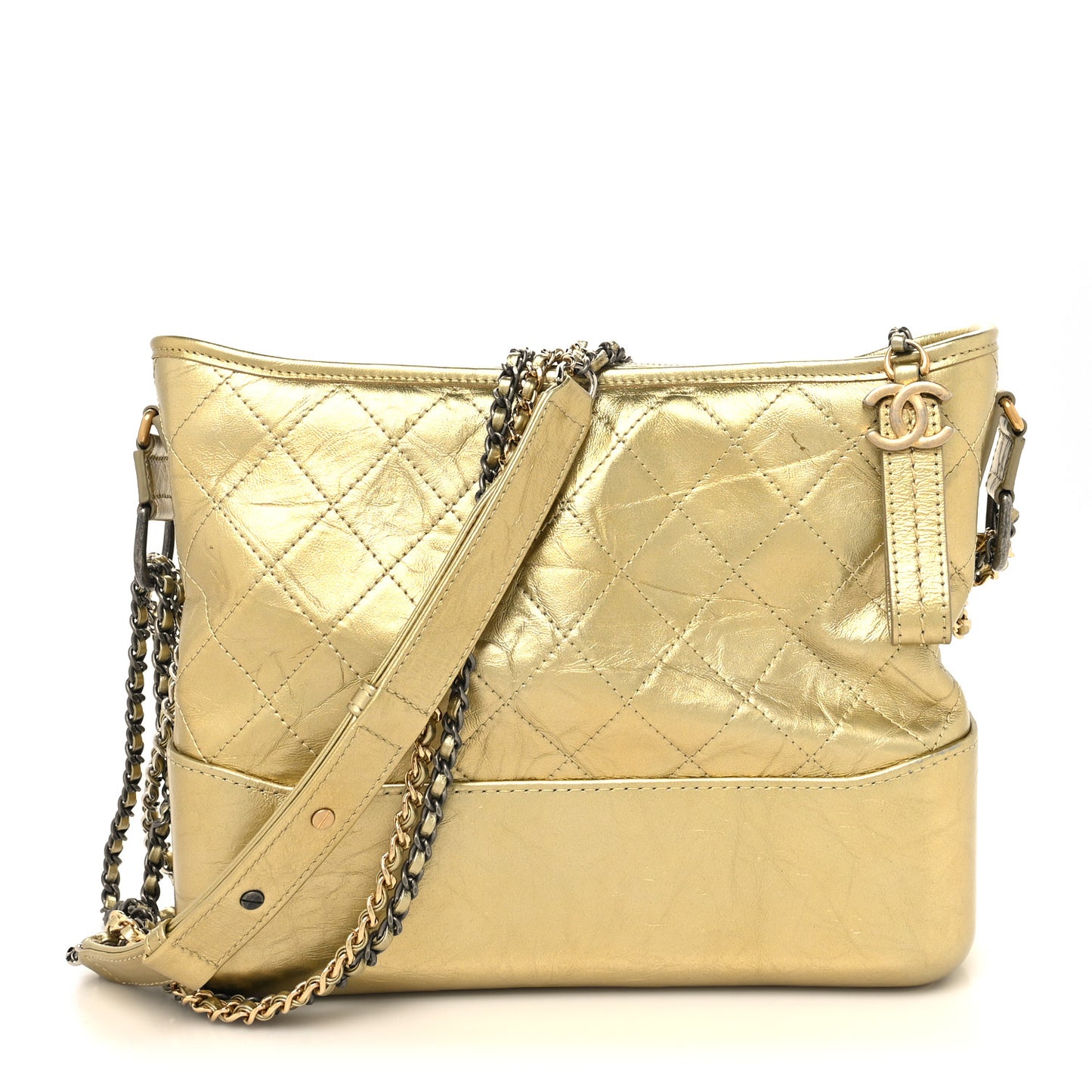 Metallic Lambskin Calfskin Quilted Medium Gabrielle Hobo Gold