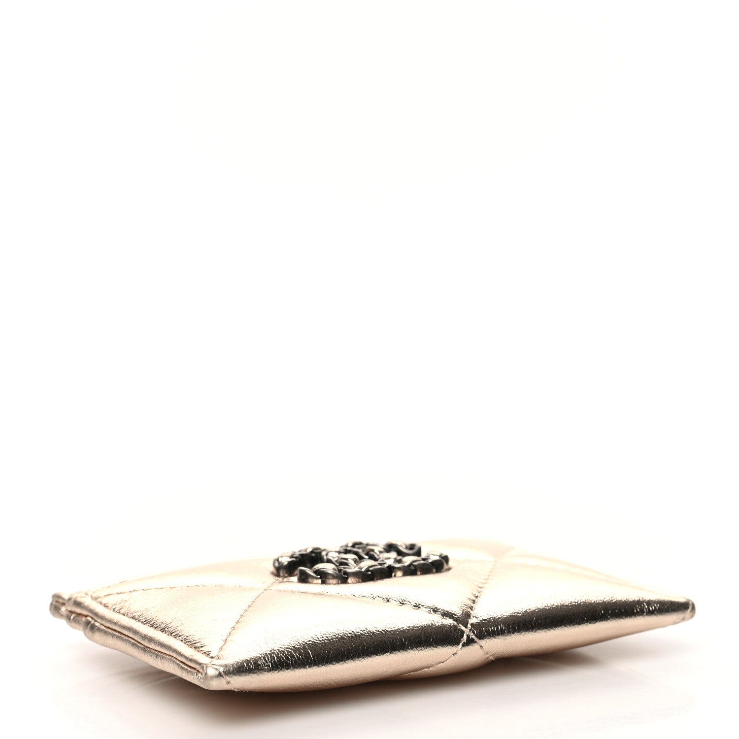 Chanel Metallic Lambskin Quilted Chanel 19 Card Holder Gold 4 of 12