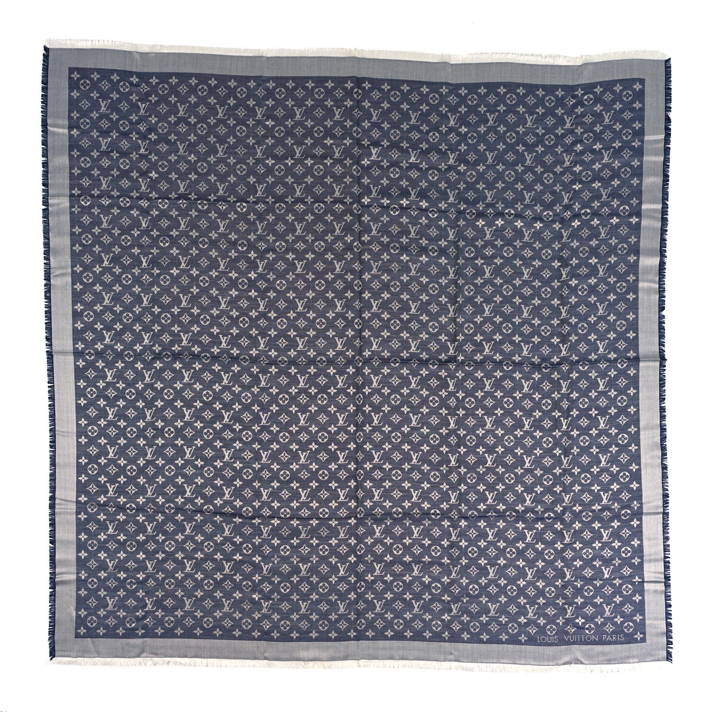 Silk Wool Monogram Denim Shawl Blue