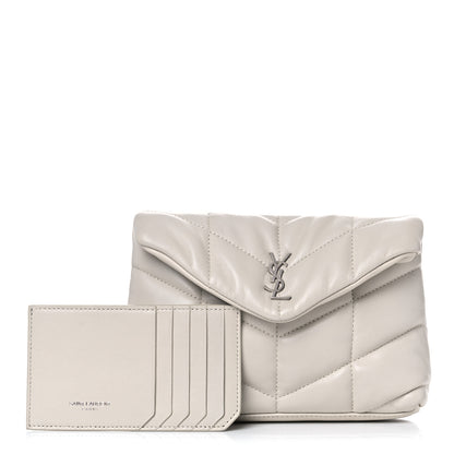 Saint Laurent Lambskin Monogram Loulou Puffer Pouch Clutch Crema Soft 1 of 11