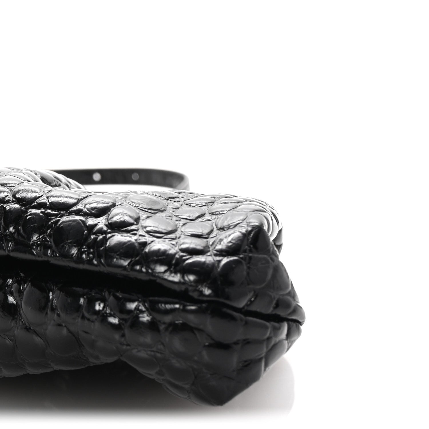 Balenciaga Shiny Supple Calfskin Logo Crocodile Embossed XL Cloud Clutch Black White 10 of 10
