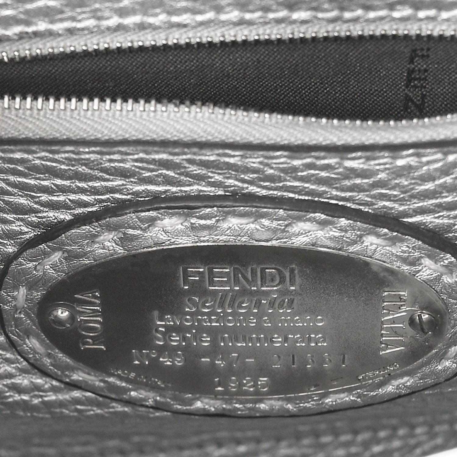 Fendi Cuoio Romano Lux Selleria Mini Peekaboo Iconic Satchel Argento 7 of 9