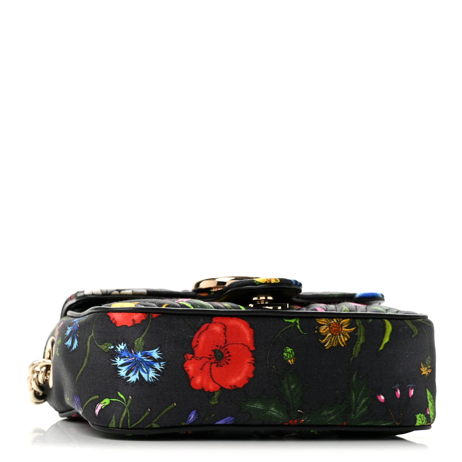 Gucci Silk Matelasse Floral Mini GG Marmont Top Handle Bag Black 4 of 11