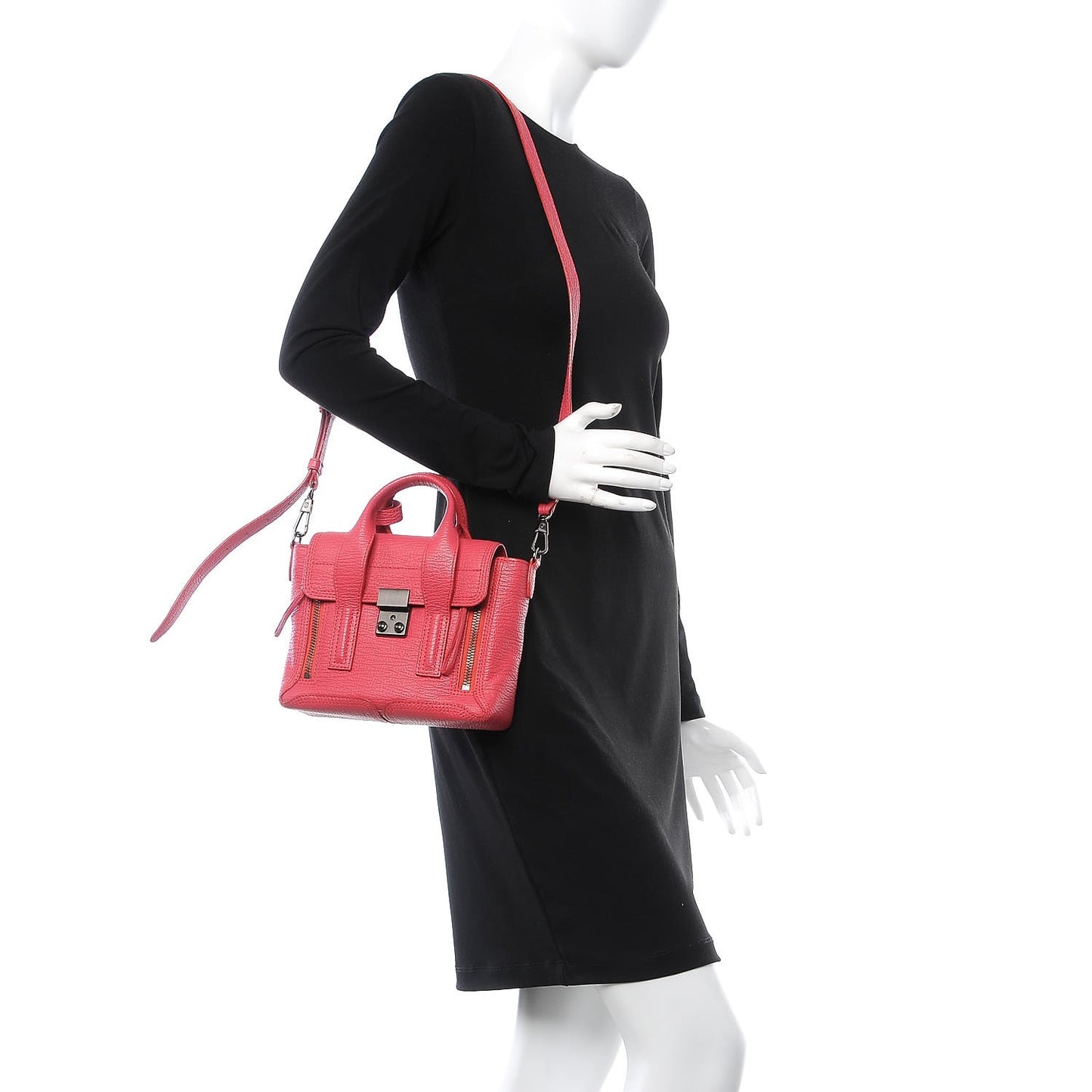 3.1 Textured Calfskin Mini Pashli Satchel Raspberry