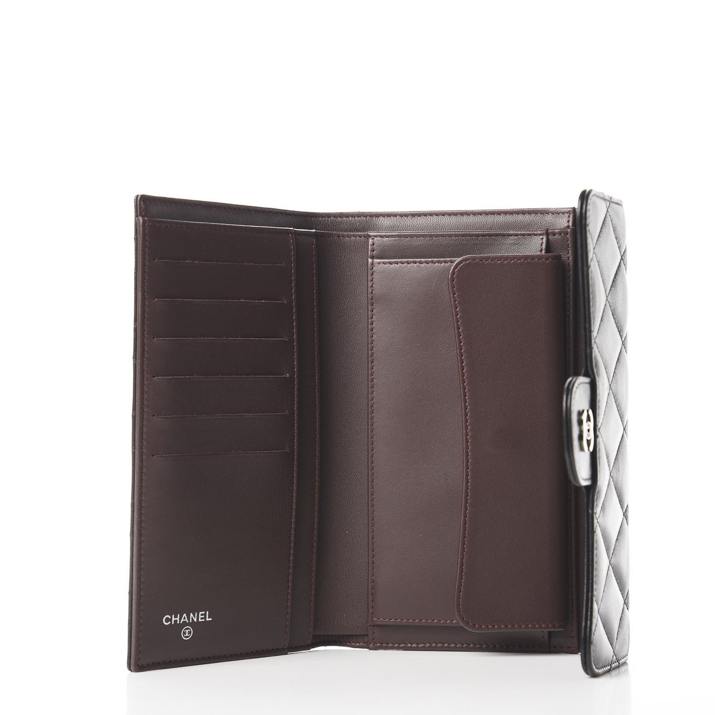 Lambskin Quilted Large Flap Wallet Black