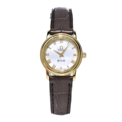 Omega 18K Yellow Gold Crocodile Mother of Pearl 22mm De Ville Prestige Quartz Watch 4670.71.02 1 of 8