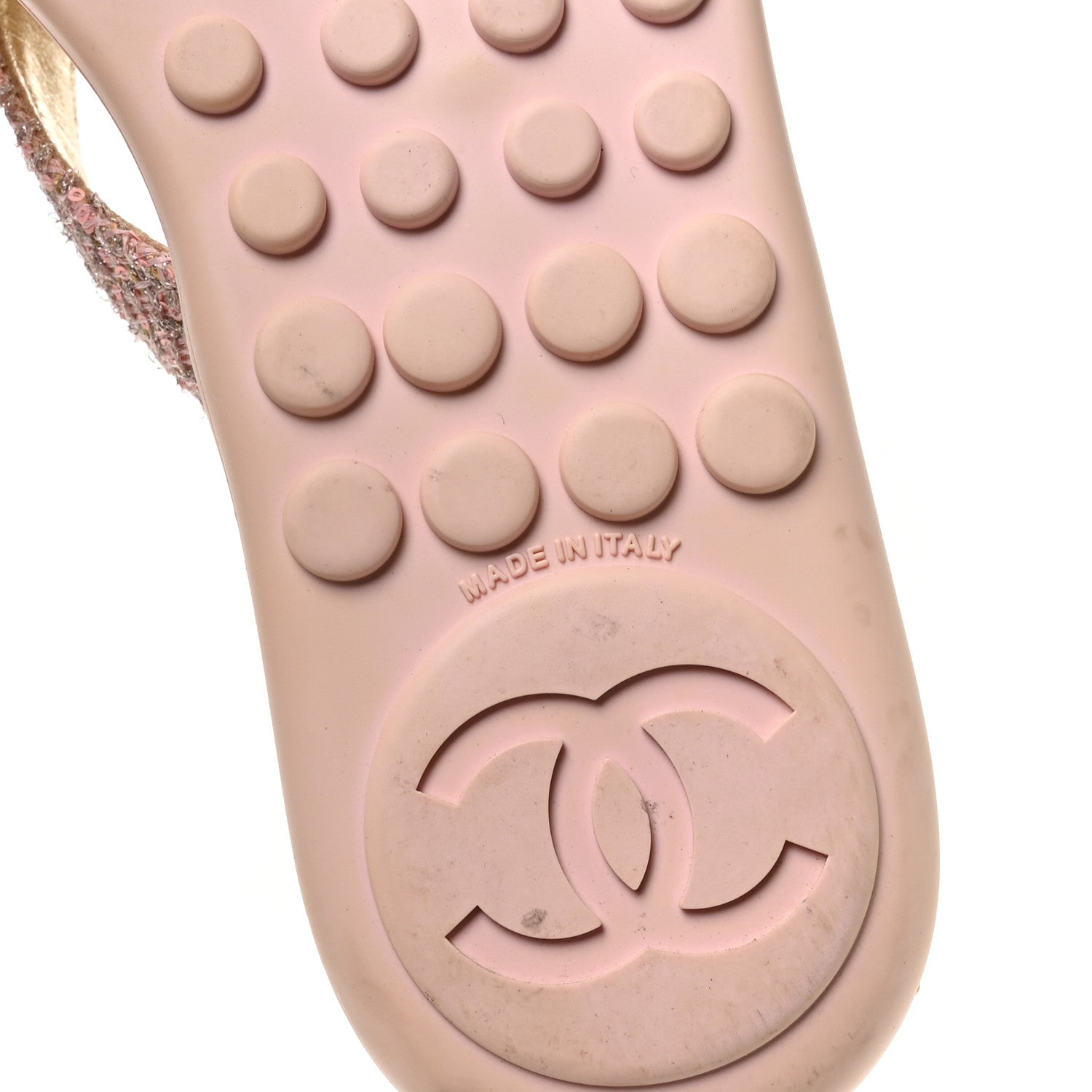 Chanel Tweed Camellia Thong Sandals 38 Salmon Apricot Gold 7 of 9