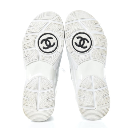 Chanel Suede Calfskin Mens CC Sneakers 43 White Grey Blue 7 of 12