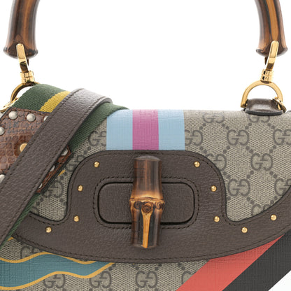 Gucci GG Supreme Monogram Studded Calfskin Centum Medium Bamboo 1947 Top Handle Bag Beige Ebony Multicolor 9 of 13