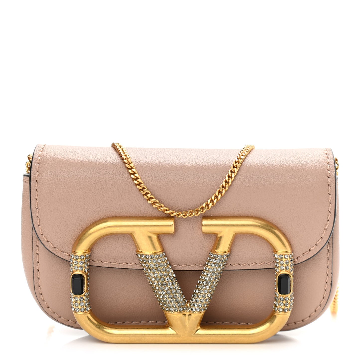 Calfskin Crystal Mini Supervee Pouch Rose Cannelle
