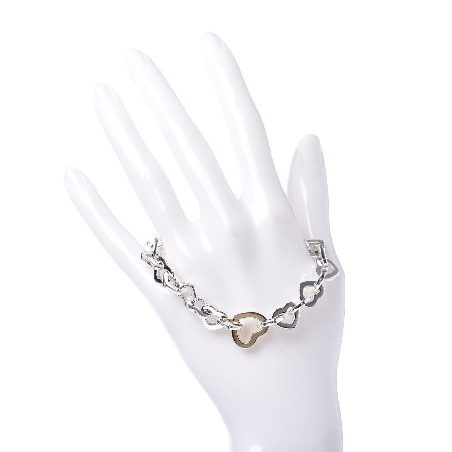 Sterling Silver 18K Yellow Gold Heart Links Bracelet