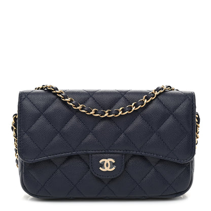 Chanel Caviar Quilted Flap Phone Holder With Chain Navy 1 of 13