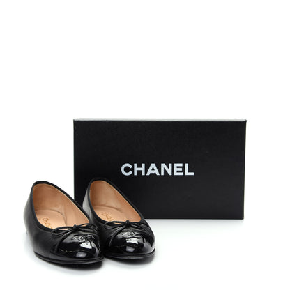Chanel Lambskin Patent Cap Toe Ballerina Flats 38 Black 11 of 11