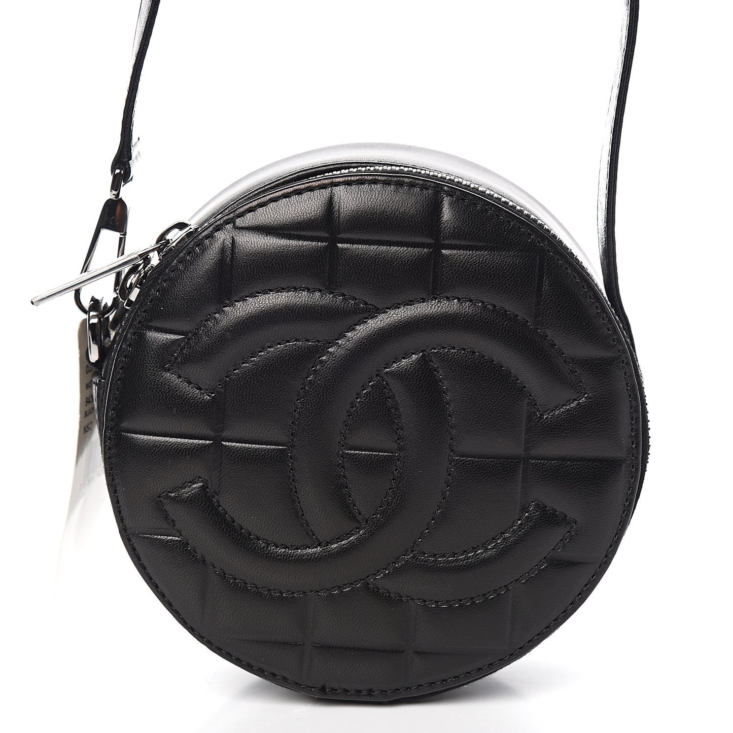 Lambskin Quilted CC Chocolate Bar Round Shoulder Bag Black