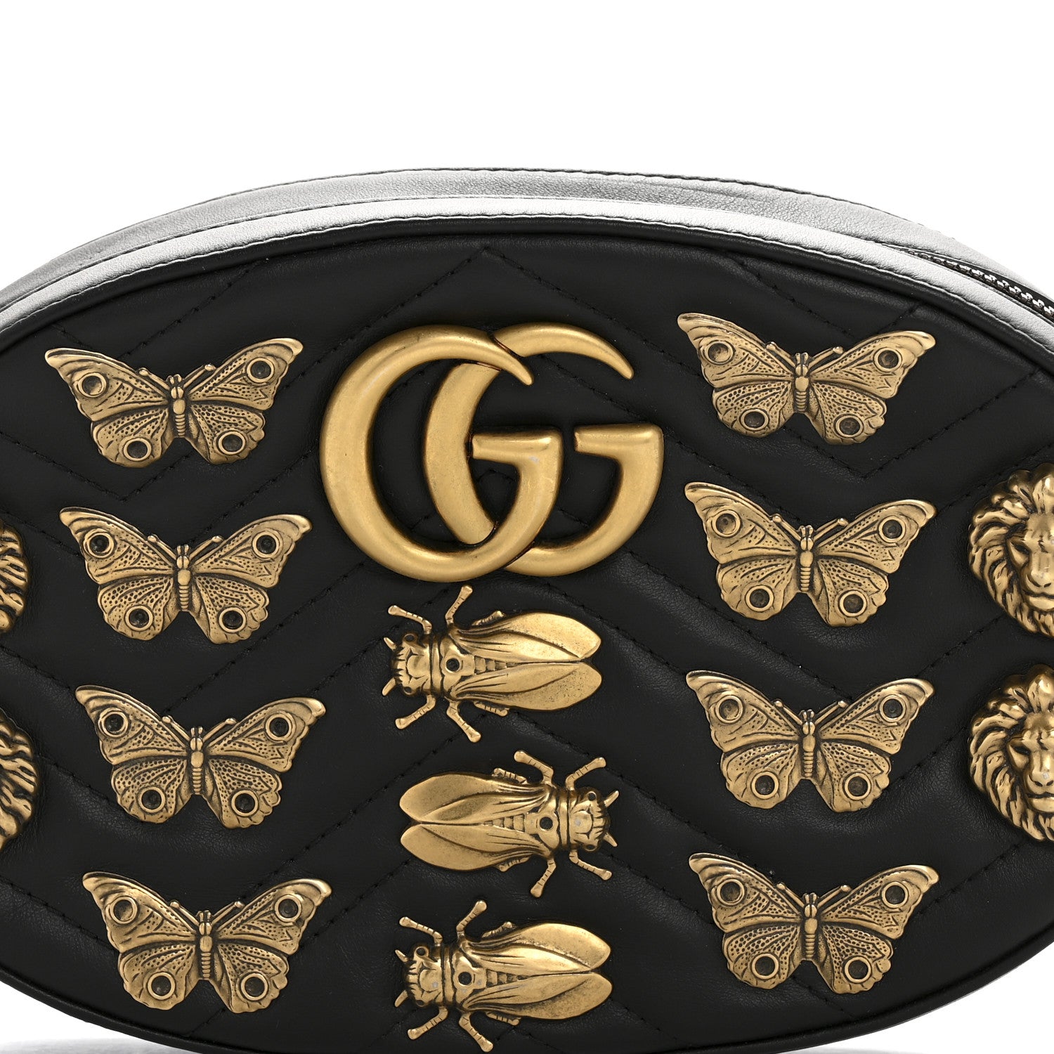 Gucci Calfskin Matelasse Animal Studs GG Marmont Belt Bag 85 34 Black 8 of 13
