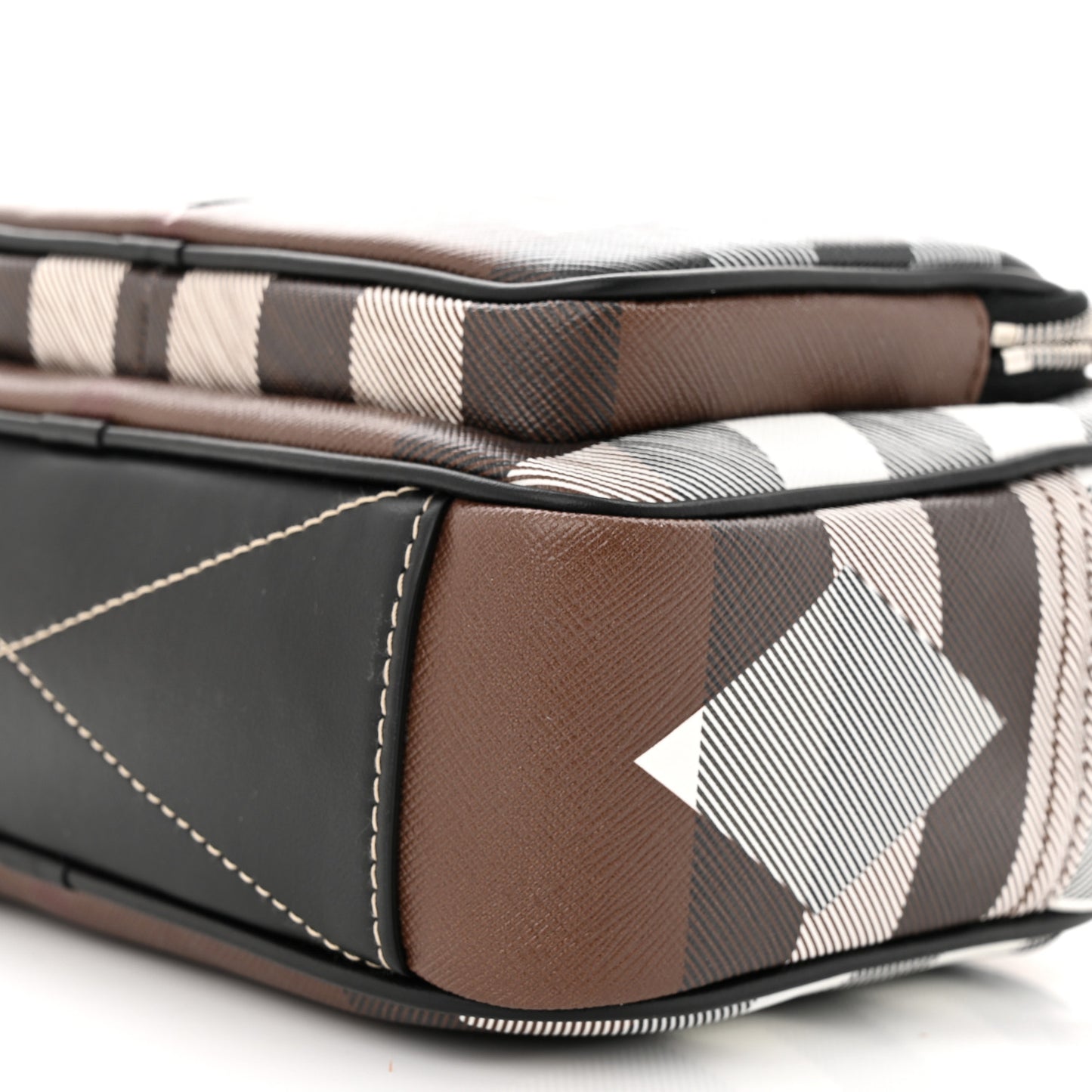 E-Canvas Calfskin Geometric Check Paddy Messenger Dark Birch Brown White