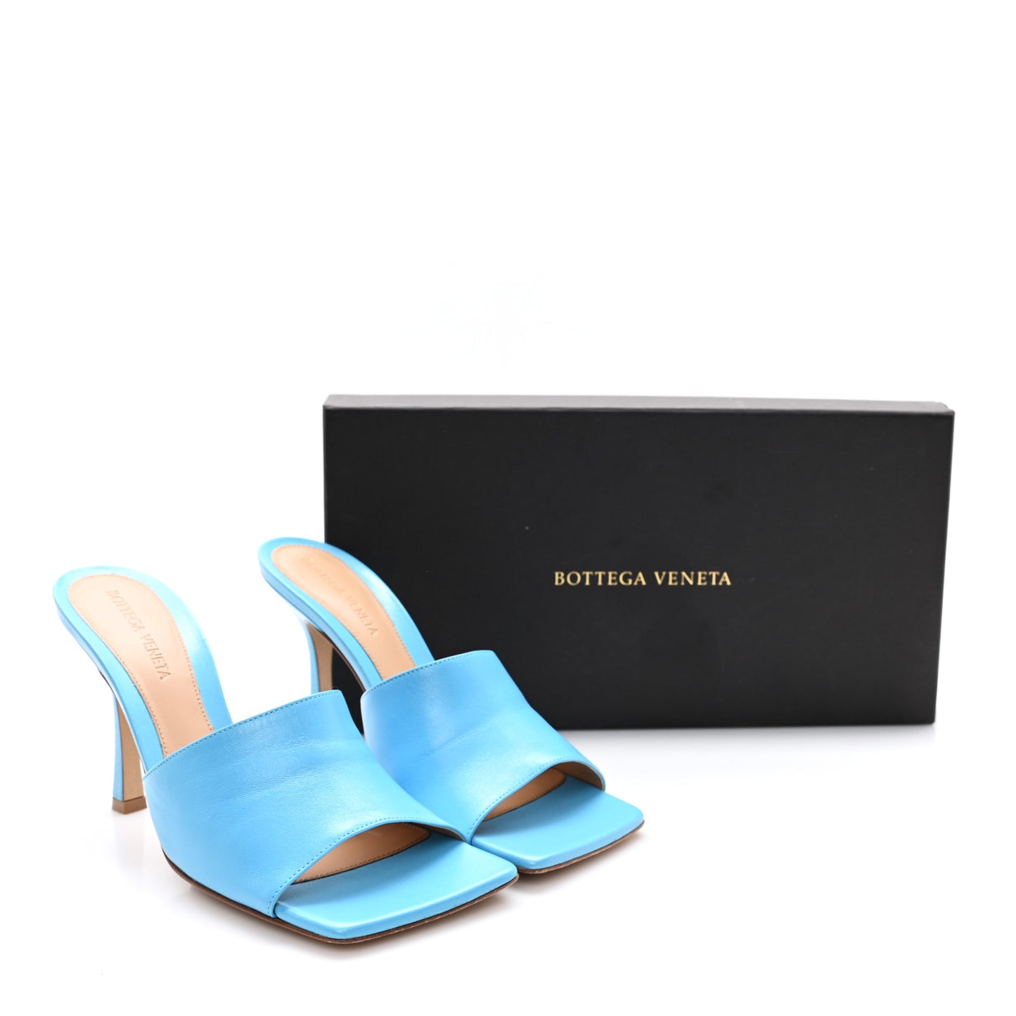 Lambskin Stretch Mule Sandals 38 Sky Blue