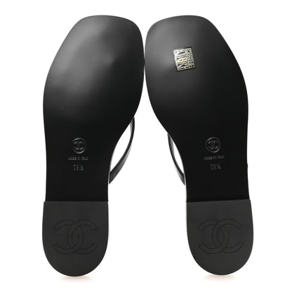 Chanel Goatskin Times Square Thong Sandals 39.5 Black 6 of 9