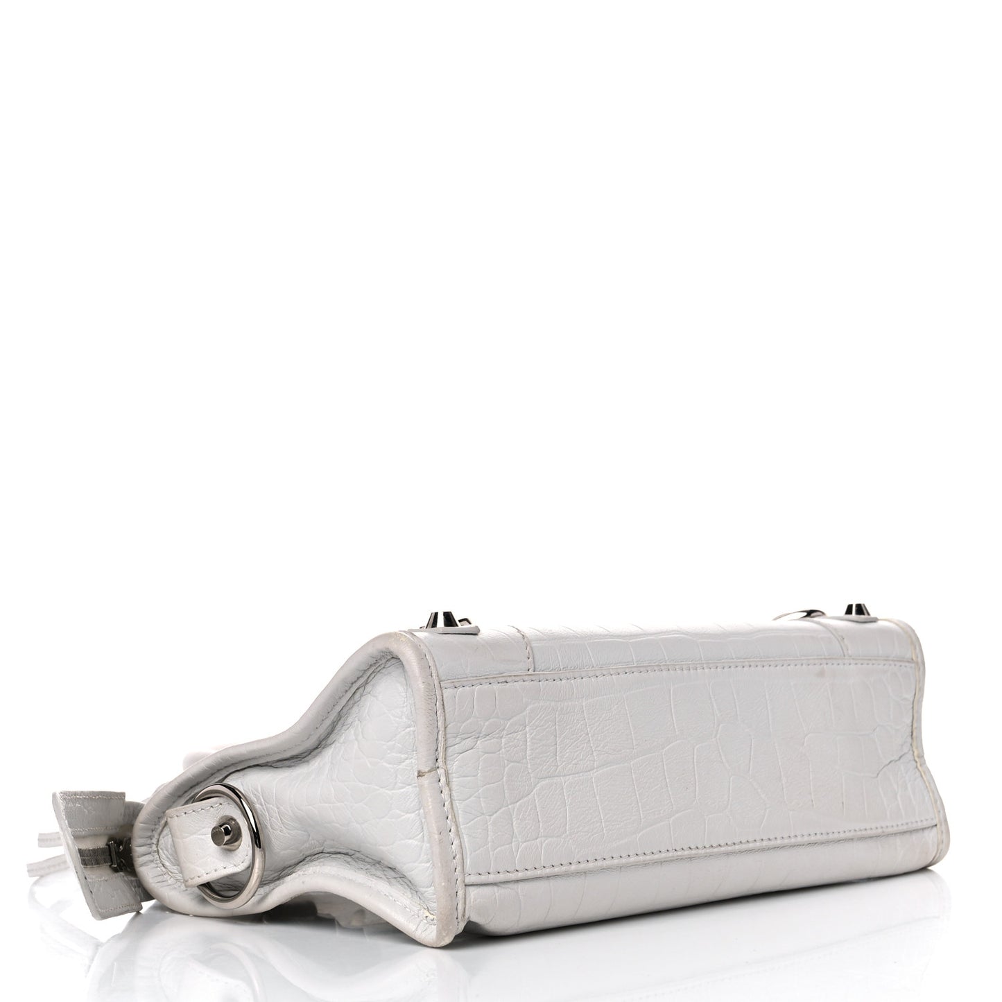 Matte Supple Lambskin Crocodile Embossed Classic Silver Hardware Mini City White