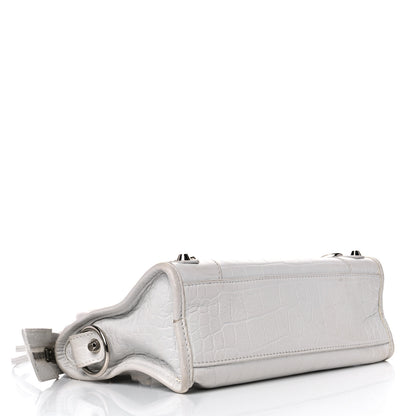Balenciaga Matte Supple Lambskin Crocodile Embossed Classic Silver Hardware Mini City White 4 of 18