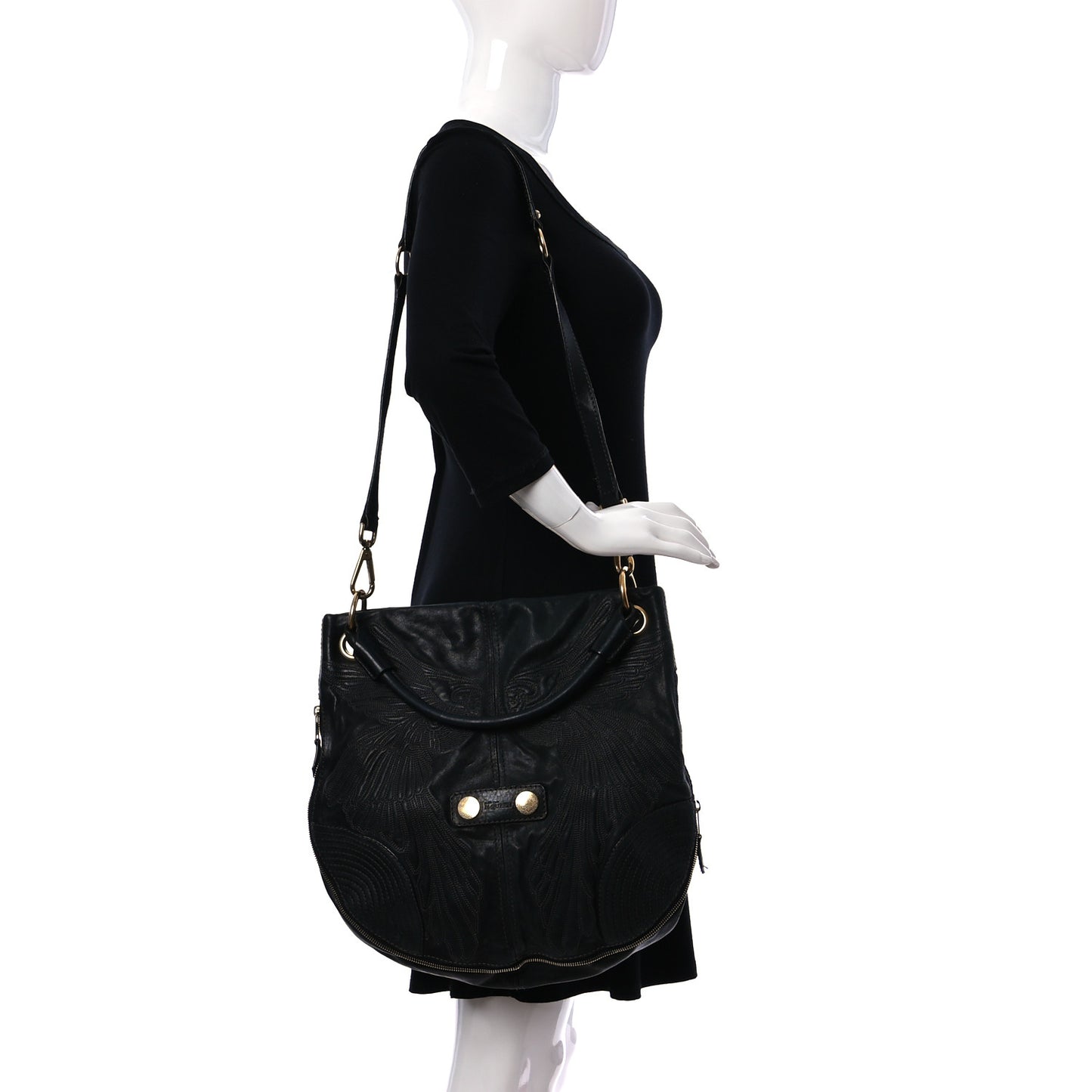 Calfskin Zip Hobo Black