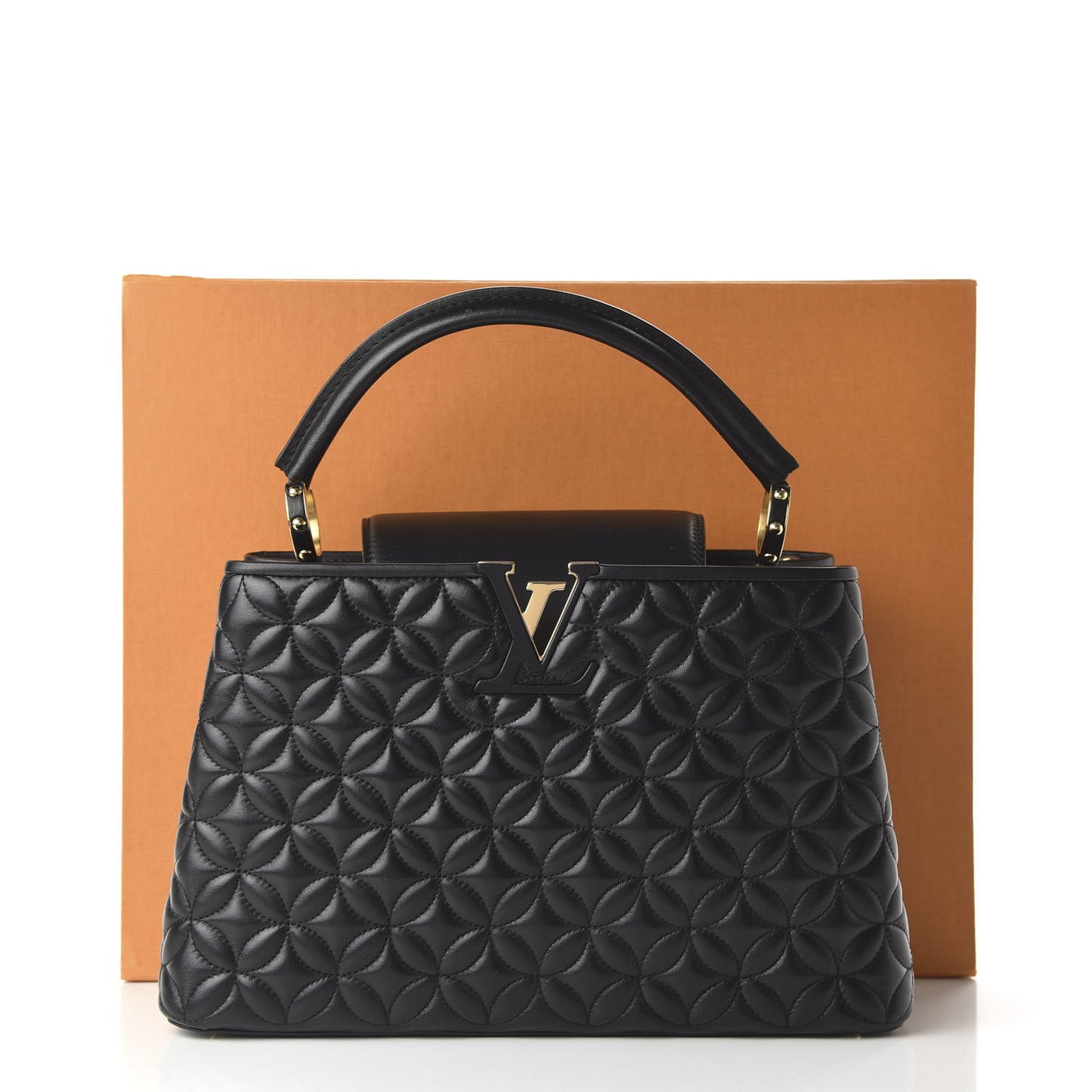 Lambskin Quilted Flower Capucines PM Black