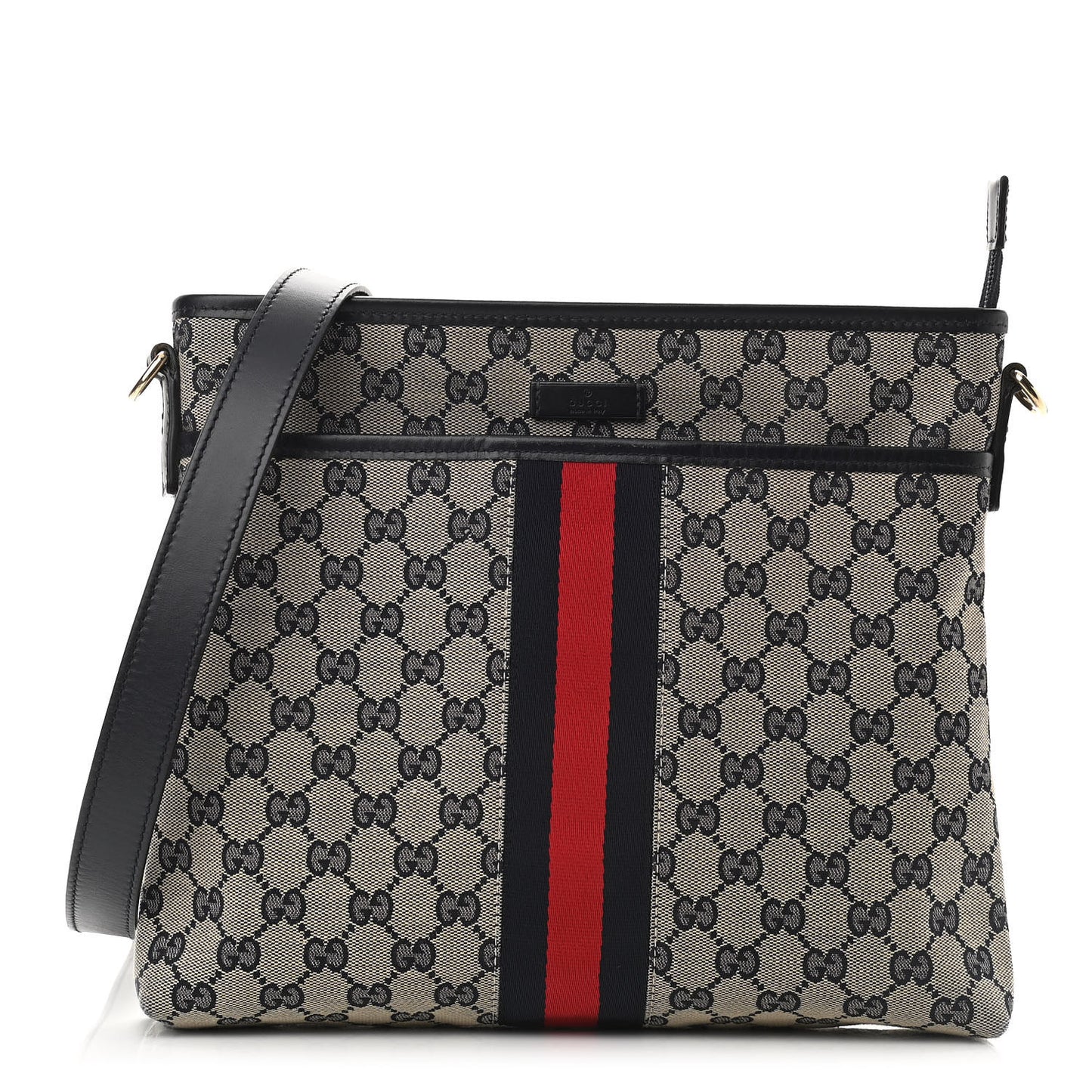GG Supreme Monogram Web Flat Messenger Bag Navy