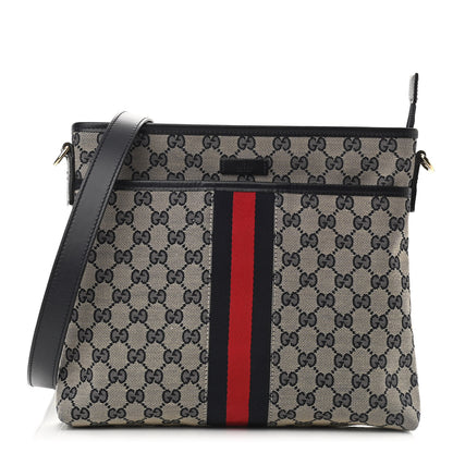 Gucci GG Supreme Monogram Web Flat Messenger Bag Navy 1 of 12