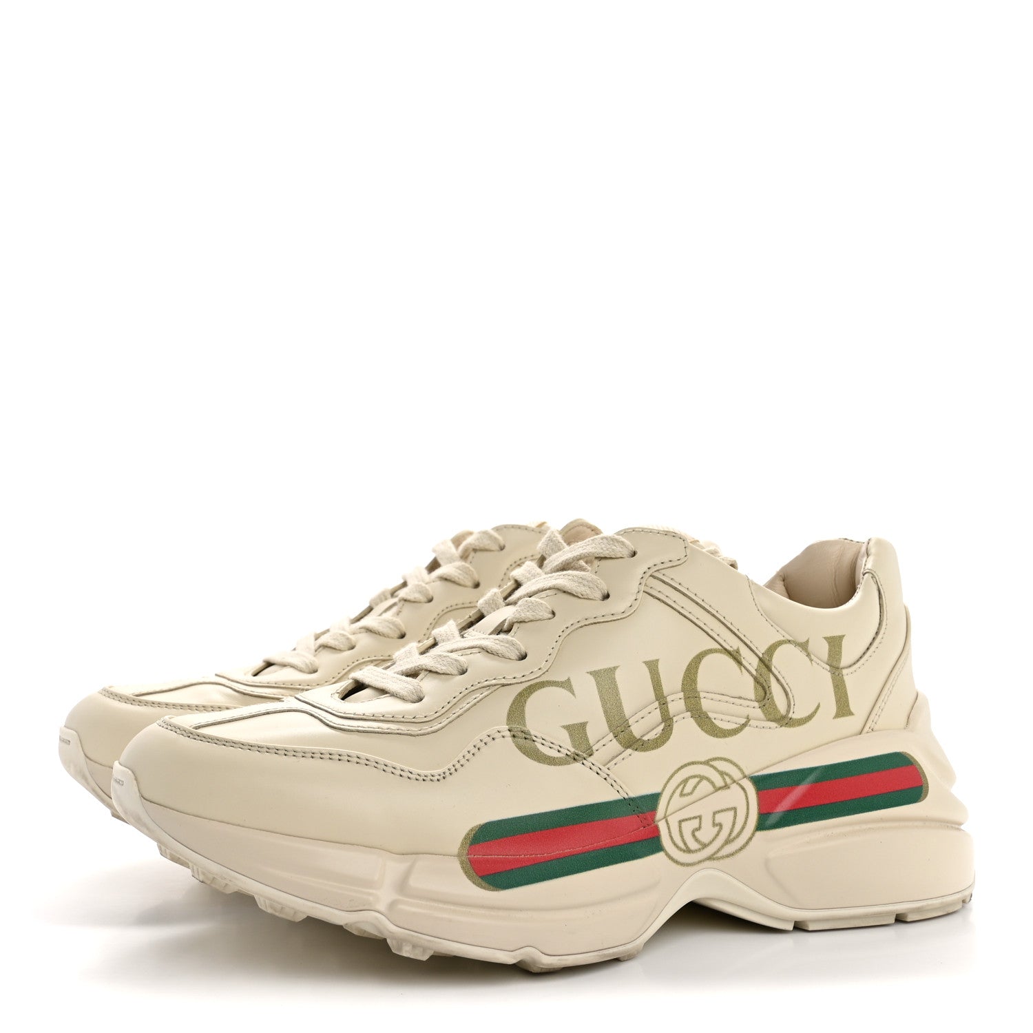 Gucci Calfskin Logo Womens Rhyton Sneakers 37 Ivory 4 of 10