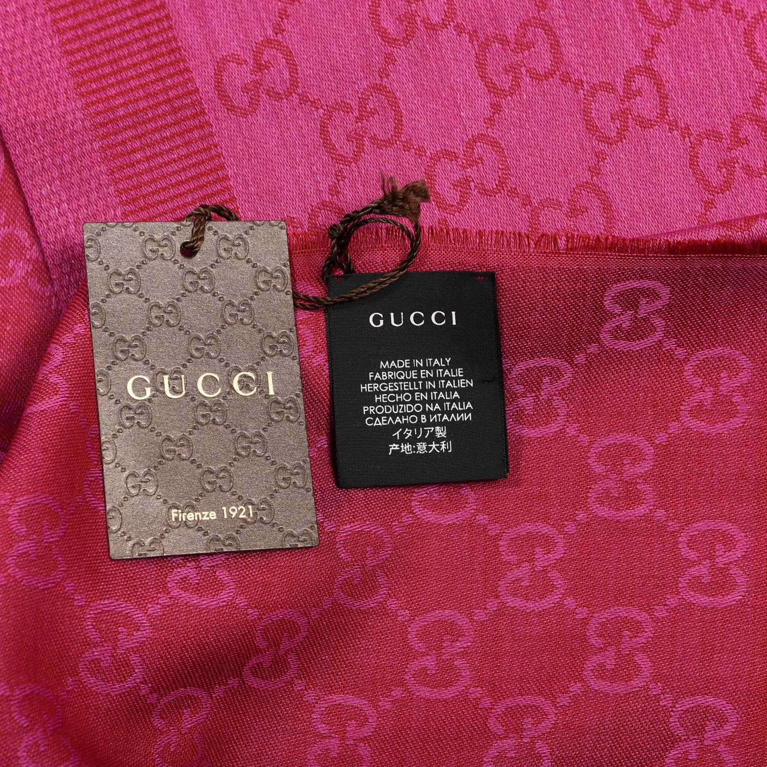 Gucci Wool Silk GG Monogram GGWeblong Fringe Scarf Shawl Red Pink 3 of 3