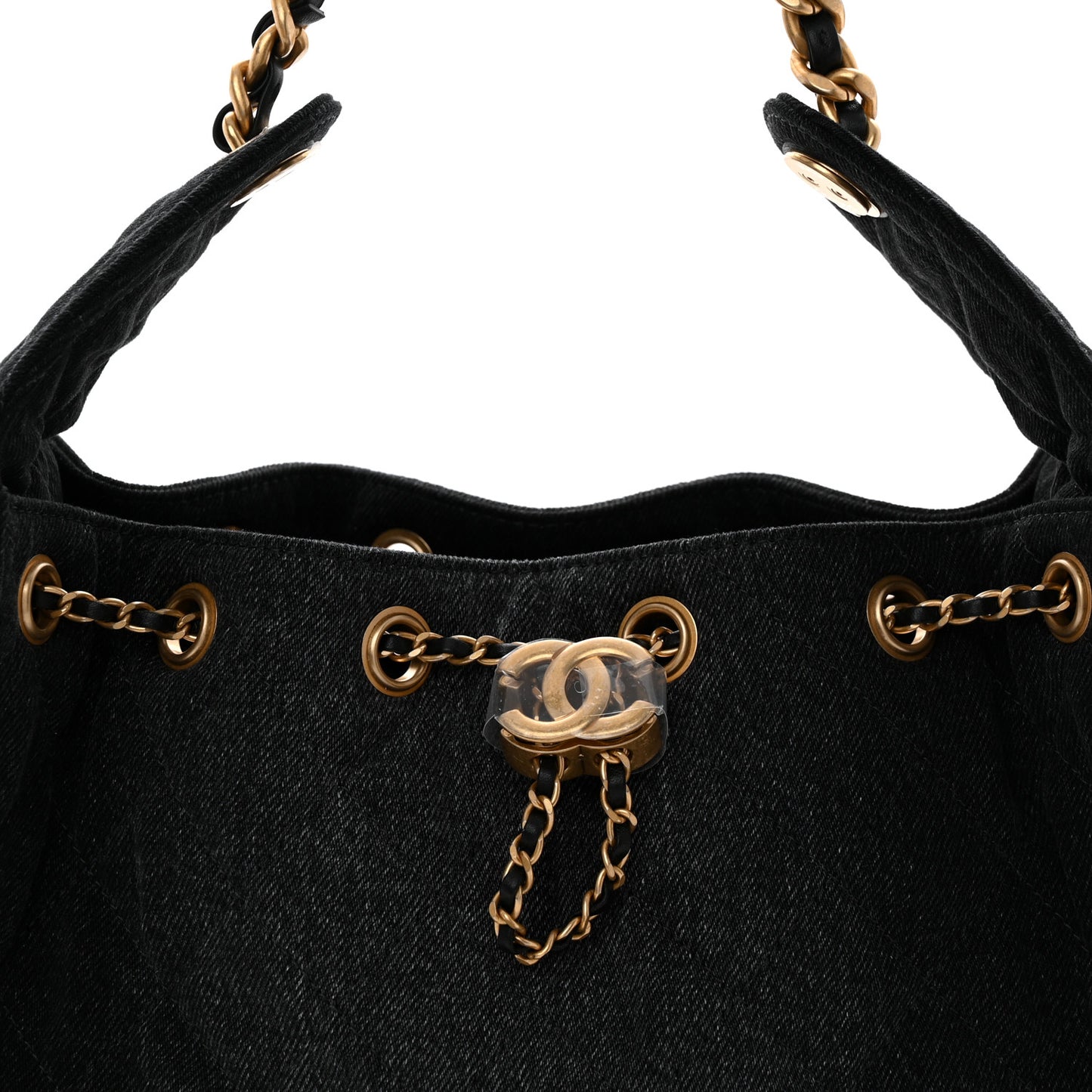 Washed Denim Quilted Small Chanel 25 Handbag Black