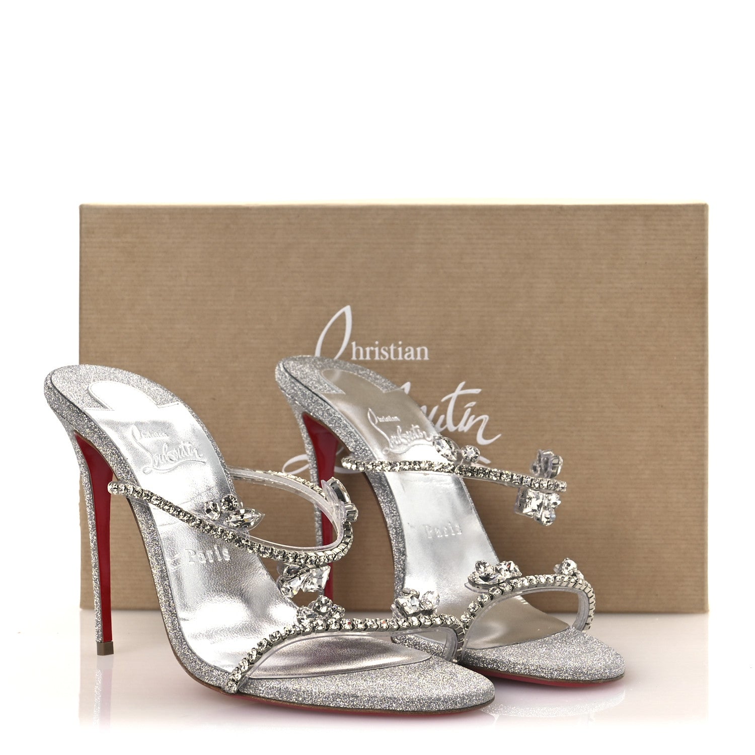 Christian Louboutin PVC Crystal Just Queen 100 Sandals 40 Silver