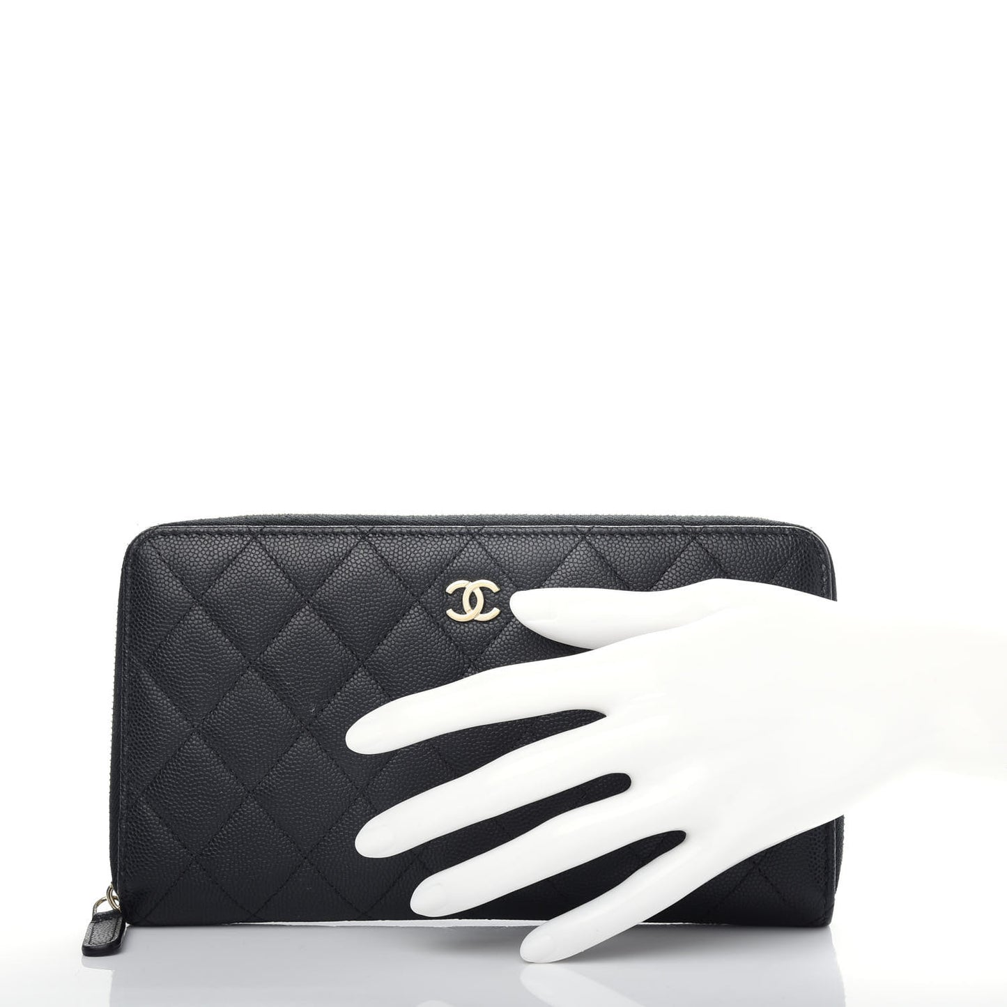 Caviar Quilted Large Zip Around Organizer Wallet Black