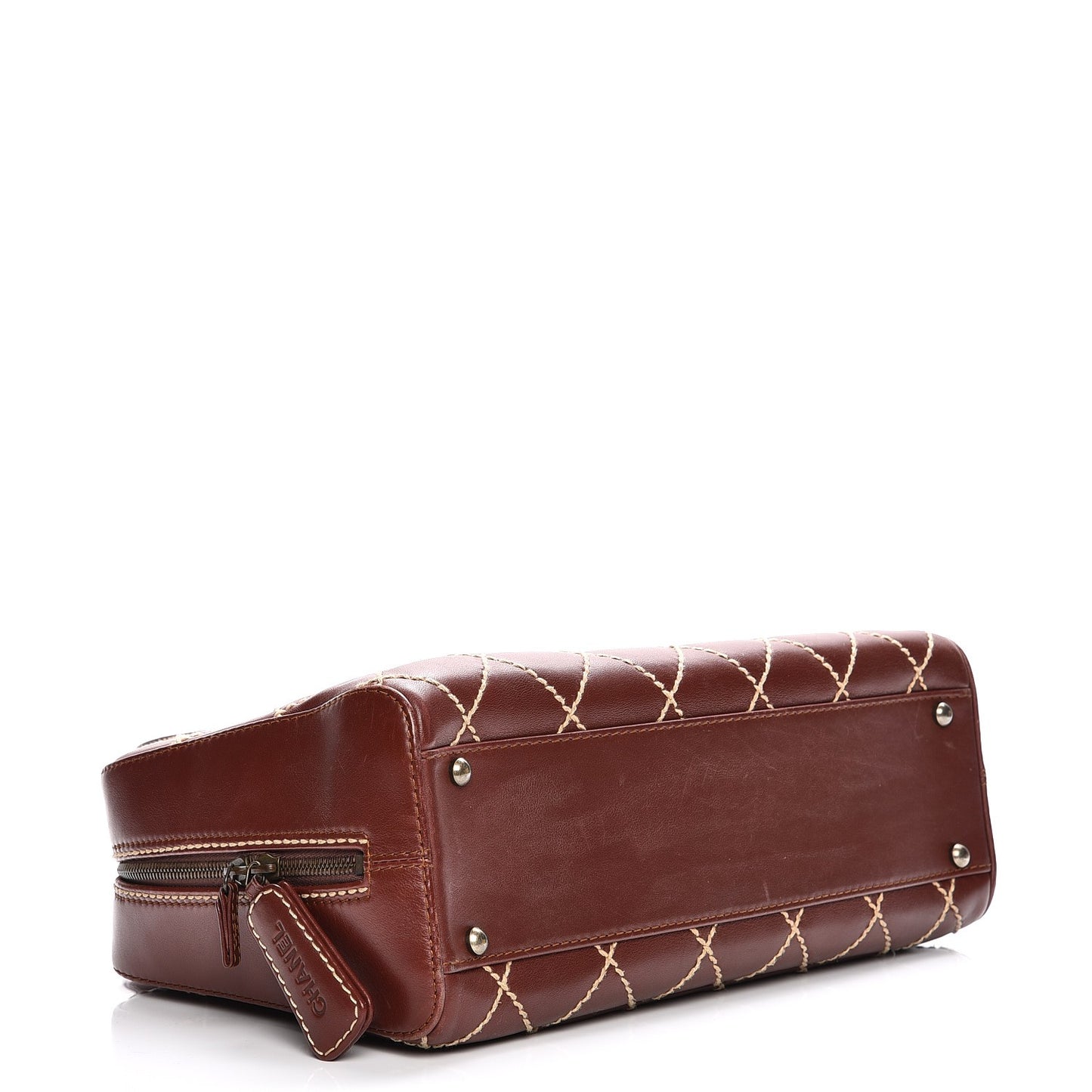 Calfskin Contrast Stitch Surpique Bowler Brown