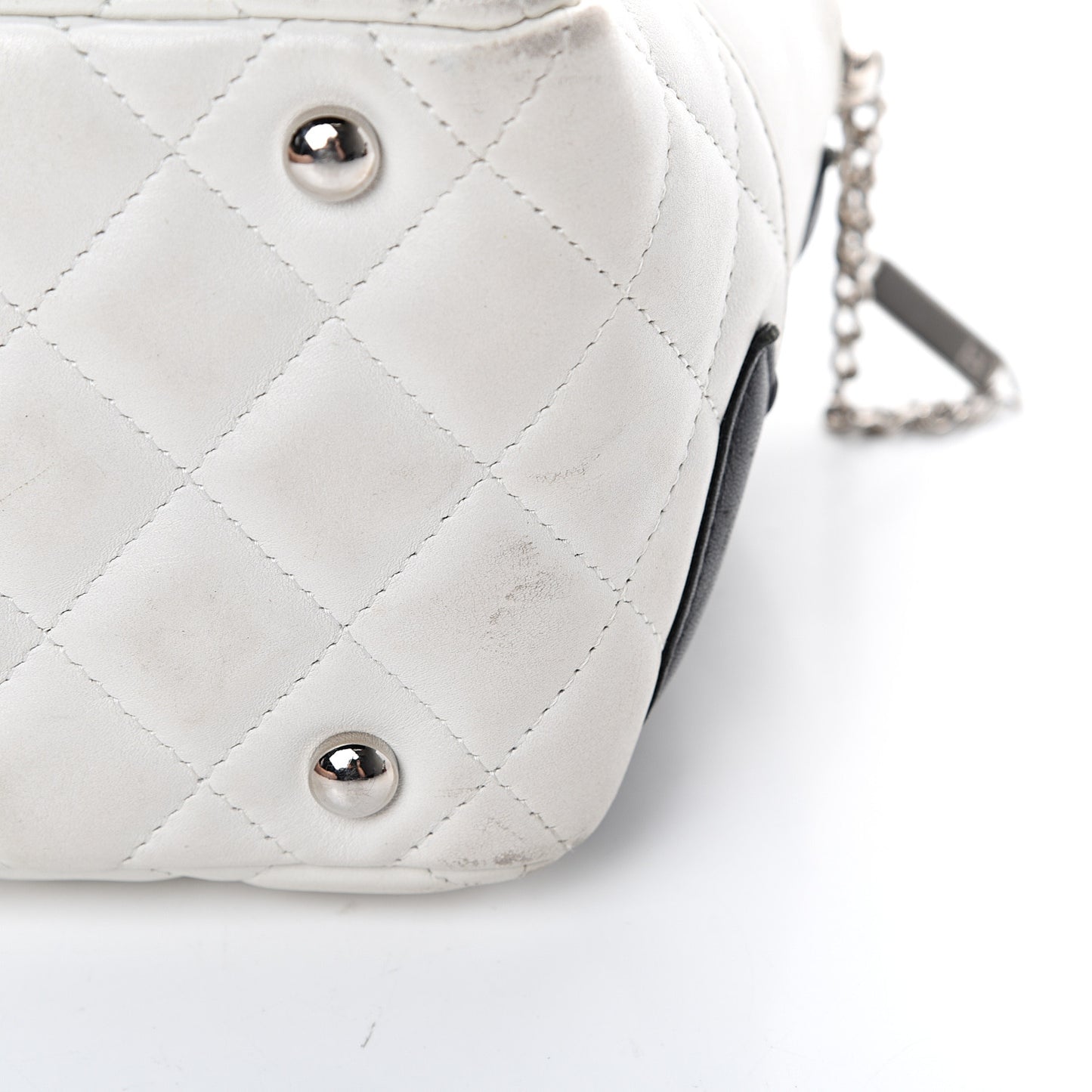 Calfskin Quilted Large Cambon Bowler White Black
