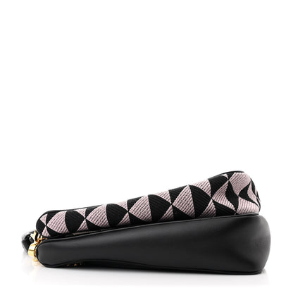 Prada Jacquard Calfskin Triangolo Symbole Embroidered Mini Triangle Double Bag Black Alabastro 4 of 11