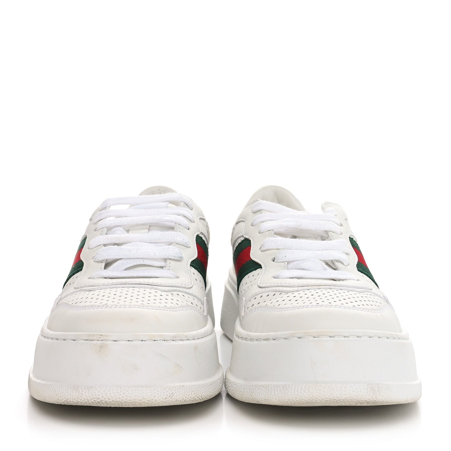 Calfskin Web Perforated Womens Platform 55mm Sneakers 38.5 White Bright Splash