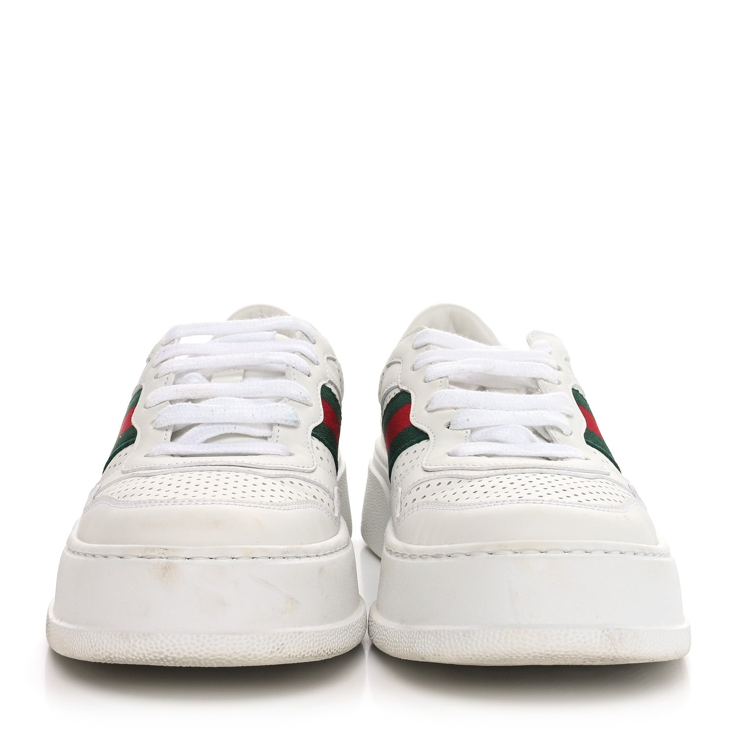 Gucci Calfskin Web Perforated Womens Platform 55mm Sneakers 38.5 White Bright Splash 3 of 10