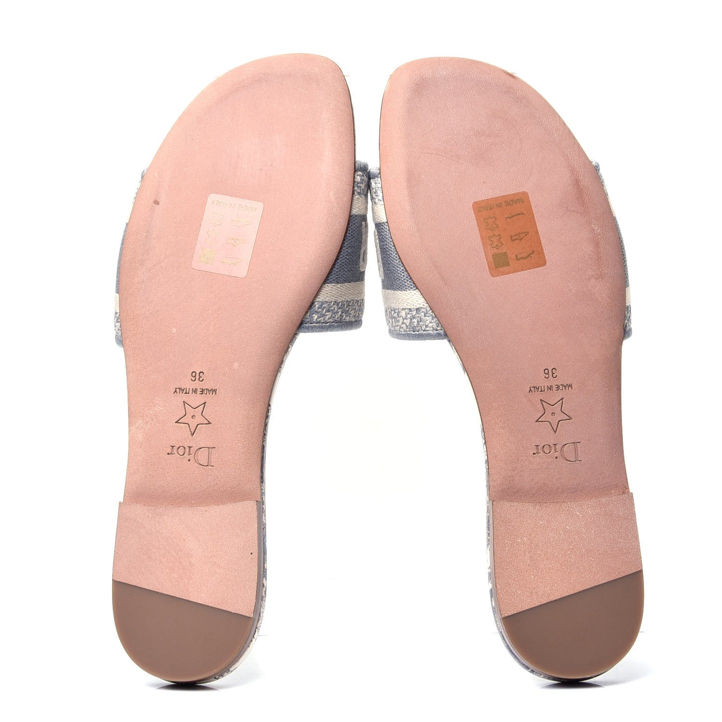 Canvas Toile de Jouy Embroidered Dway Flat Slide Sandals 36 Grey Stone