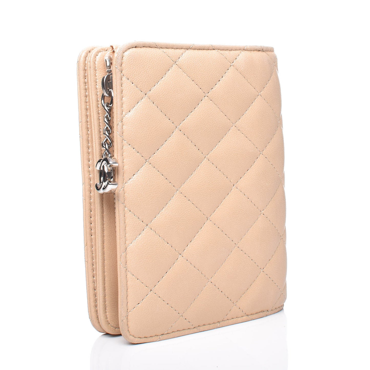 Lambskin Quilted Compact Wallet Beige