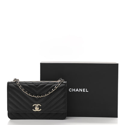 Chanel Lambskin Chevron Quilted Trendy CC Wallet On Chain WOC Black 12 of 12