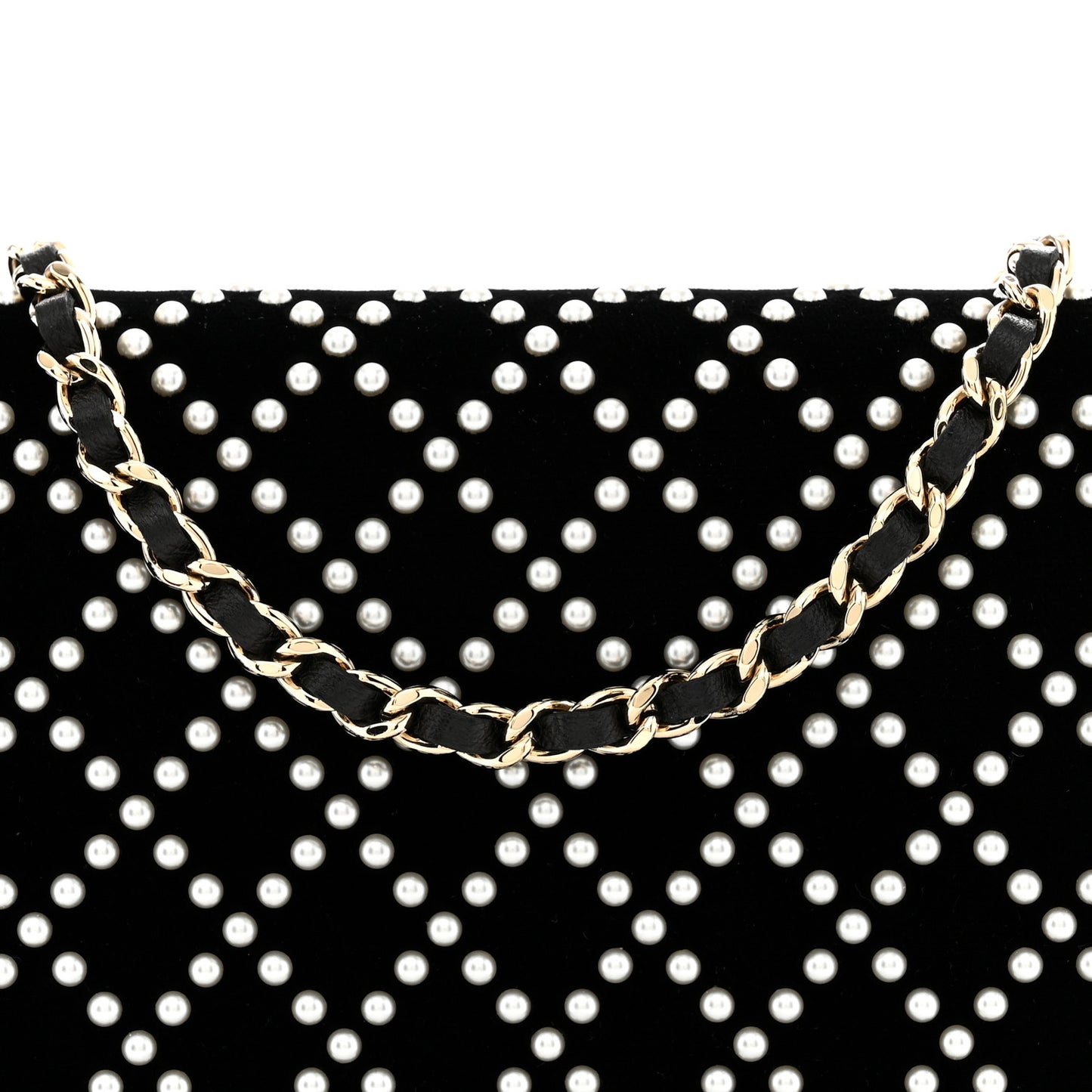 Velvet Pearl Diamond Embellished Wallet On Chain WOC Black
