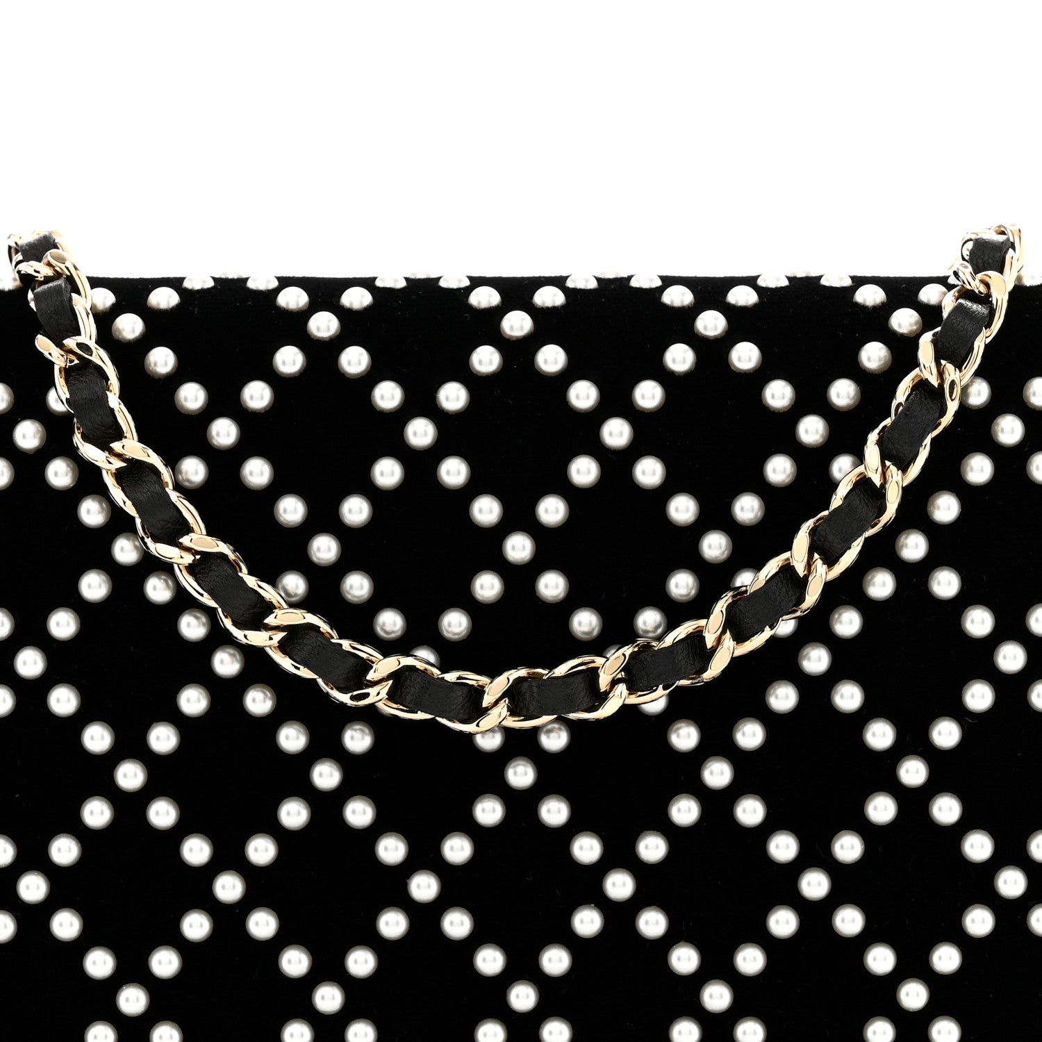 Chanel Velvet Pearl Diamond Embellished Wallet On Chain WOC Black 8 of 12
