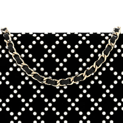 Chanel Velvet Pearl Diamond Embellished Wallet On Chain WOC Black 8 of 12