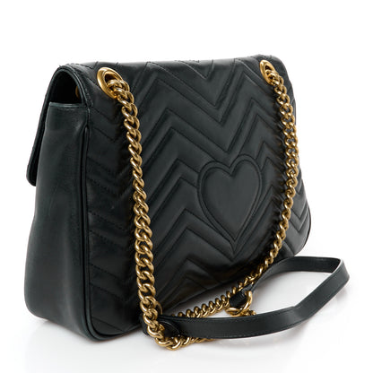 Gucci Calfskin Matelasse Medium GG Marmont Shoulder Bag Black 3 of 11
