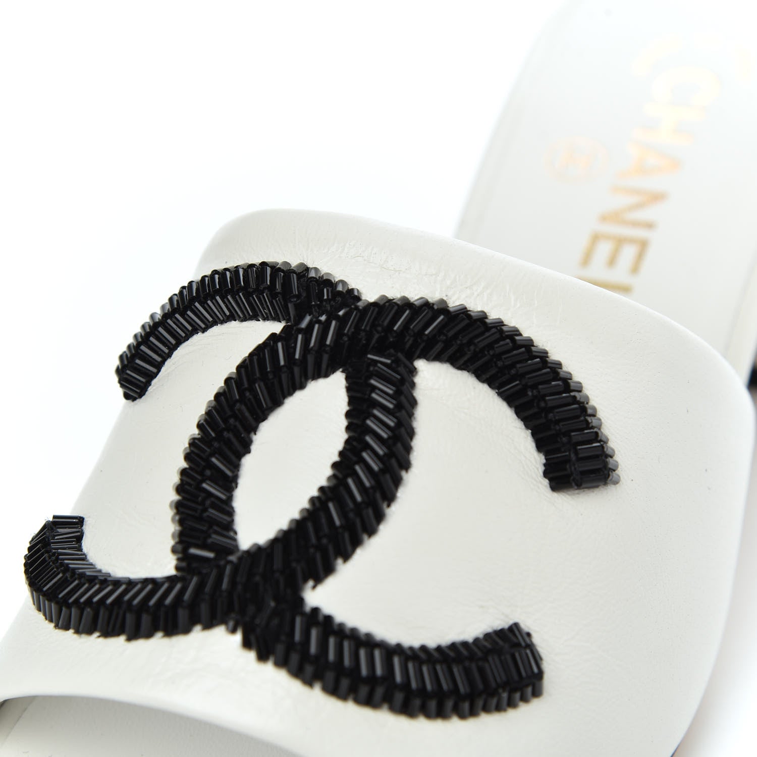 Chanel Lambskin Beaded CC Mule Sandal 36 White 9 of 15