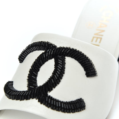 Chanel Lambskin Beaded CC Mule Sandal 36 White 9 of 15