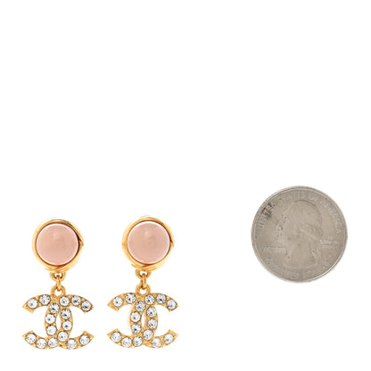 Chanel Crystal Pearl CC Drop Earrings Pink Gold 2 of 5